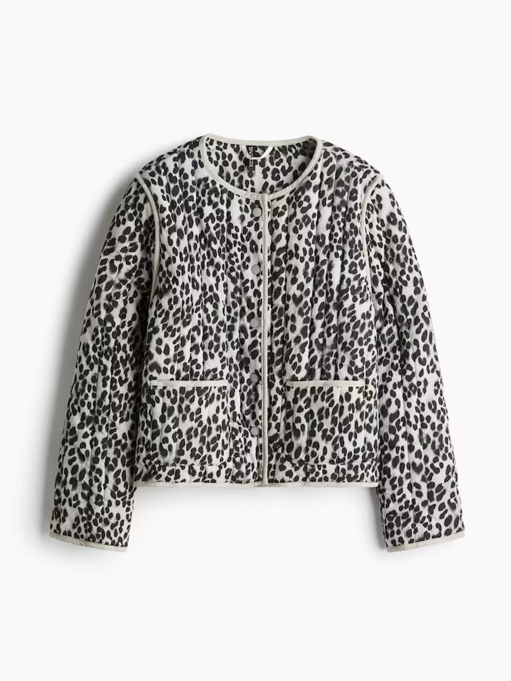 H&M Leopard Print Quilted Jacket - Black and Cream